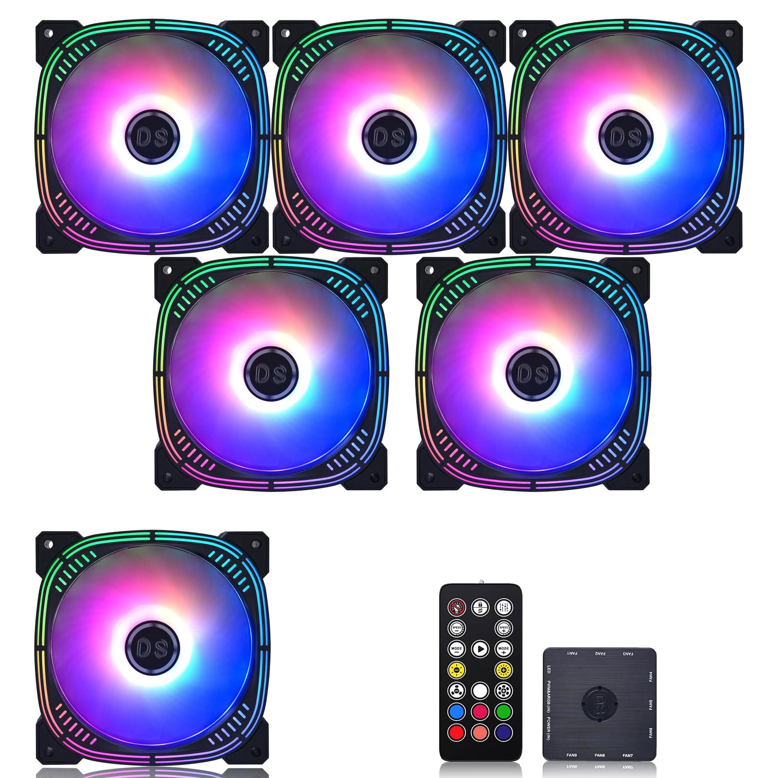 DS Rainbow LED RGB Lüfter mit Controller für PC-Gehäuse, CPU Kühler