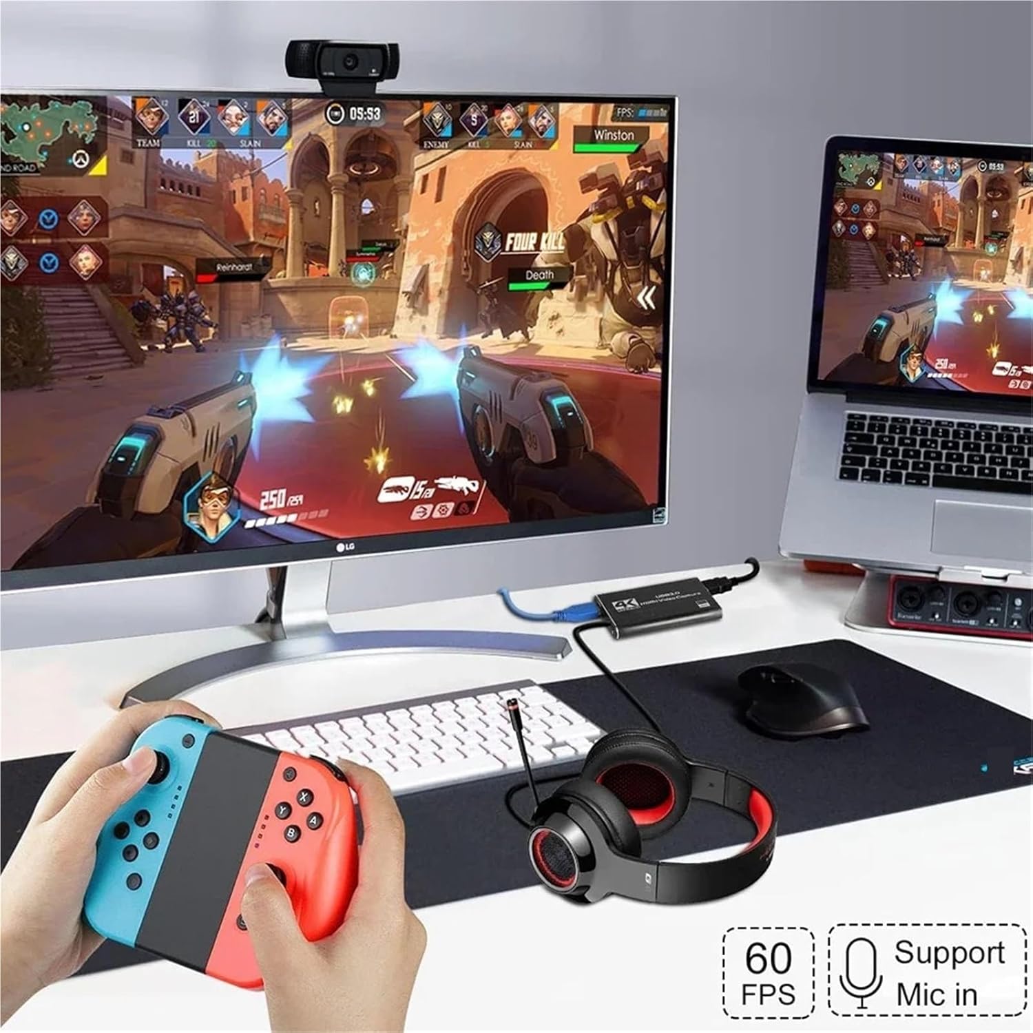 4K HDMI-Compatible Video Capture Card Loop Out for Game Recording Live Streaming 1080P Grabber MS2131 for PS4/5