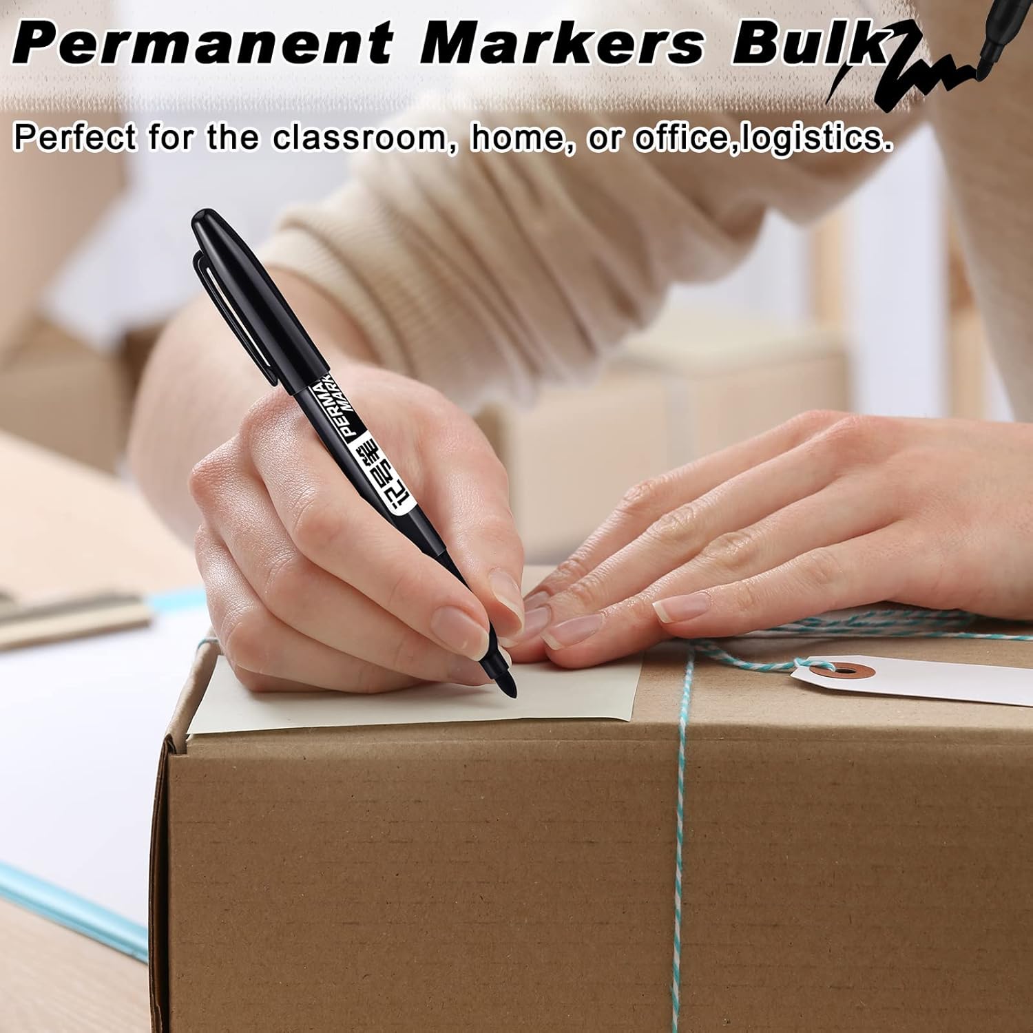 Thenshop 300 Pack Permanent Markers Bulk Back to School Teacher Supplies Gifts Fine Point Waterproof Marker Works on Plastic, Wood, Stone, Metal, Glass for Office Classroom Rewards(Black)