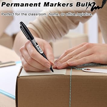 Thenshop 300 Pack Permanent Markers Bulk Back to School Teacher Supplies Gifts Fine Point Waterproof Marker Works on Plastic, Wood, Stone, Metal, Glass for Office Classroom Rewards(Black)