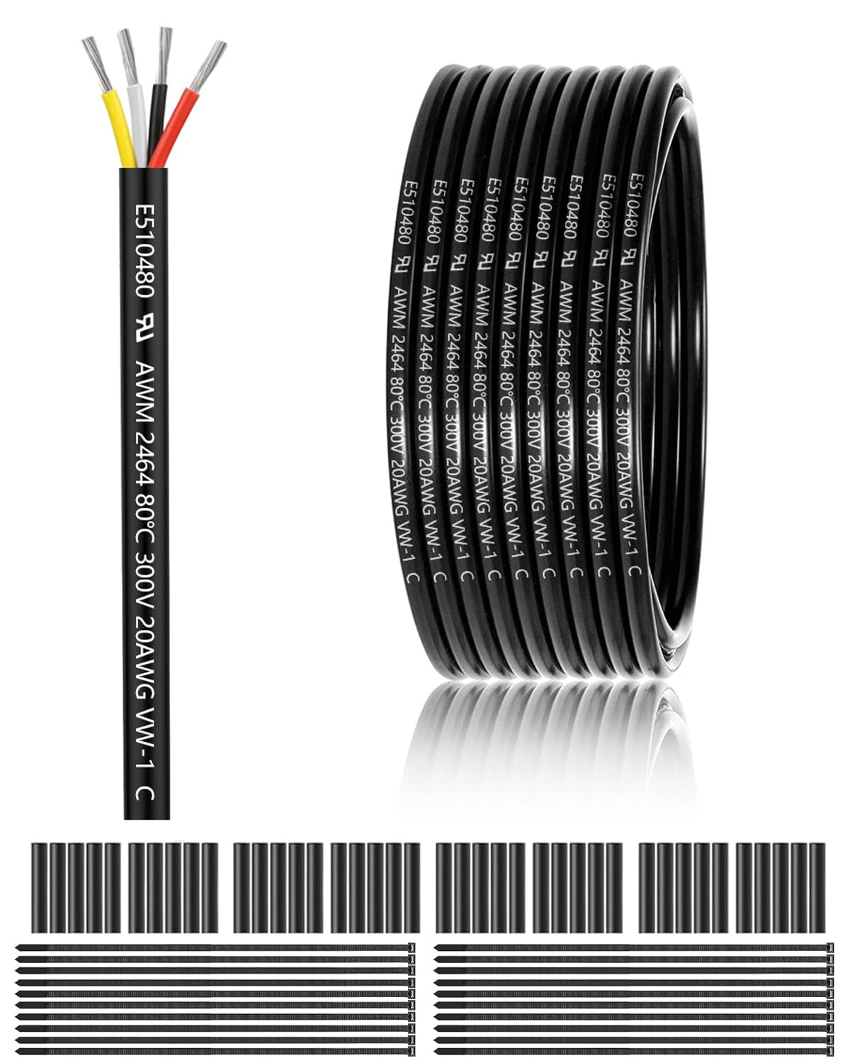 Cable eléctrico de 20 AWG, 4 x 0,5 mm², 4 núcleos, 12 V, 24 V, 100 pies/30 m, calibre 20, 4 conductores, cable trenzado de cobre estañado de PVC, cables dobles para iluminación LED, cable al aire