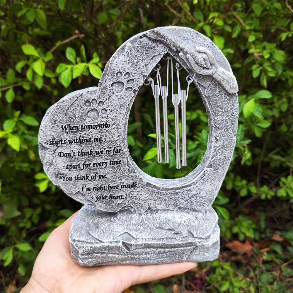 Pet Dog Memorial Stones Garden Stones with Wind Chimes, Sympathy Loss of Pet Dog Memorial Gifts Remembrance Gifts Outdoors Heart Shaped Grave Markes Headstones