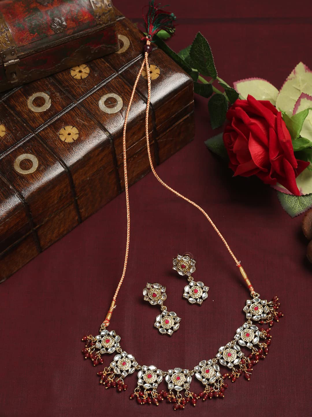 Traditonal Choker Necklace Set with Earrings (White)