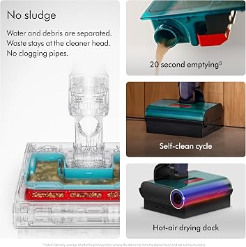 Dyson Clean+Wash Hygiene Wet and Dry Cleaner for Hard Floors - Cordless, 70 Minutes Run time, lays Flat, Anti-Tangle, self-Cleaning Roller, Drying Dock