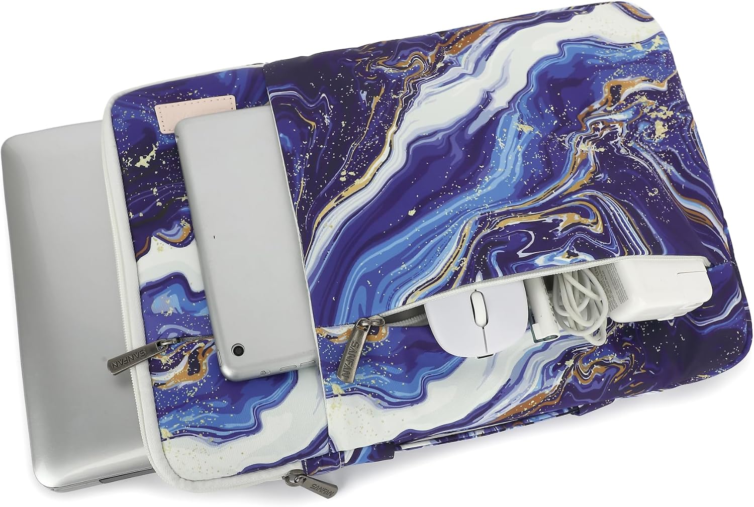 360° Protective 3 Pockets Laptop Sleeve Case Bag with Handle for MacBook Air 15 inch,MacBook Pro 16 inch and 15.6 inch Screen Laptop (Blue Marble) - Image 3