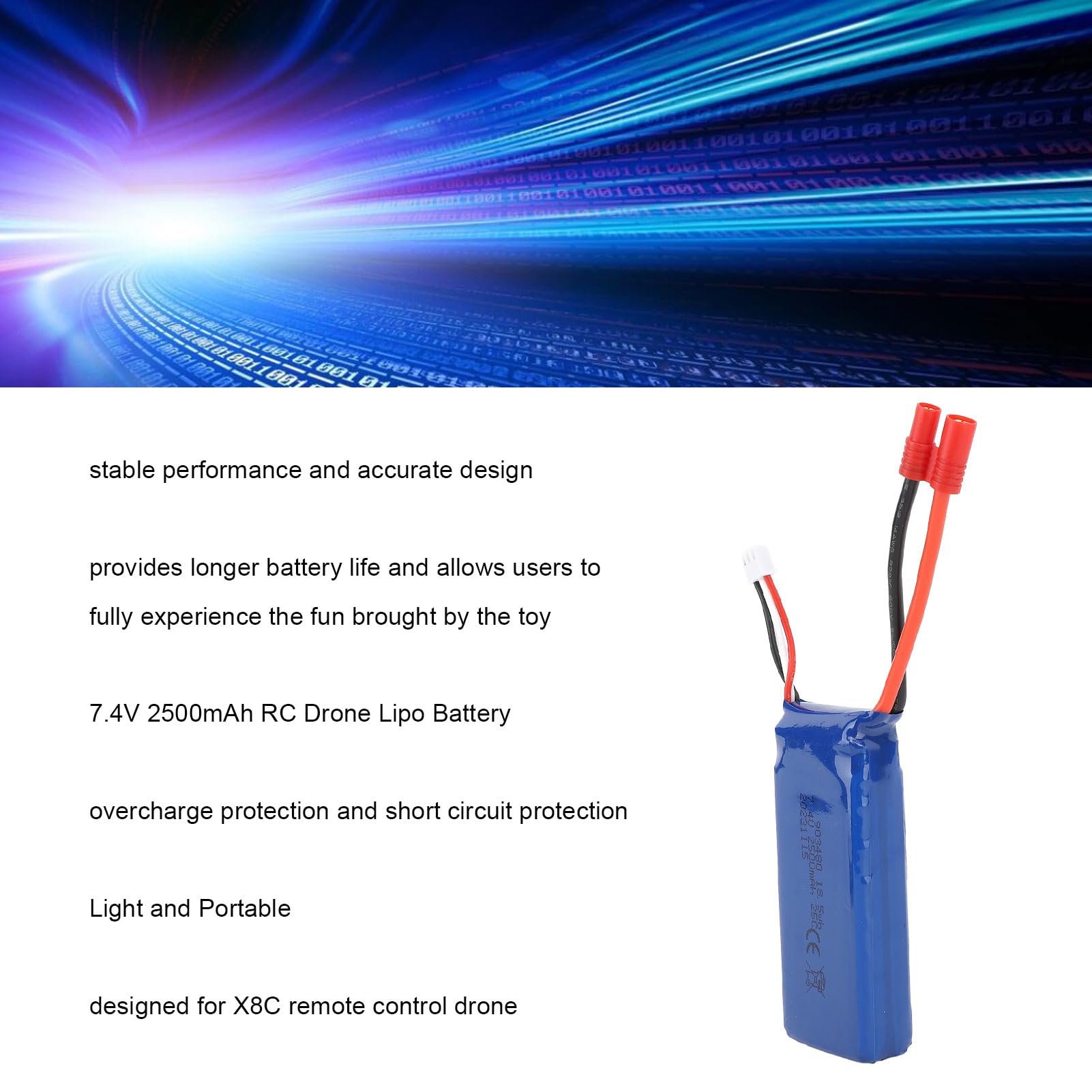 Alomejor Batterie Lipo, Décharge élevée Longue Vie Prévention surcharges 2500mAh 7.4V Batterie Drone for Pilotes Drones RC Professionnels Loisirs extérieurs