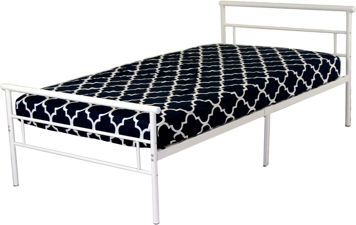 Rack Furniture Seattle Steel Easy to Clean Twin Size Home Furniture Bedroom Kids Bed Frame and Headboard with 300 Pound Weight Capacity, White