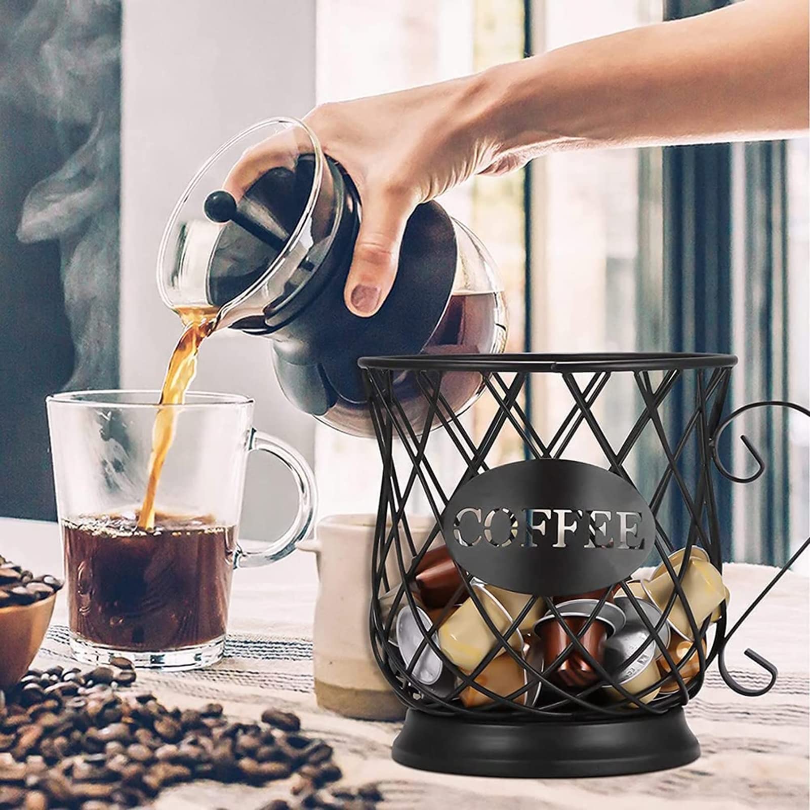 Cestello Per Capsule di Caffè, Contenitore Per Capsule di Caffè, Grande Capacità (65 capsule) a Forma di Tazza Classica Scavata Abbellisci La Tua Cucina