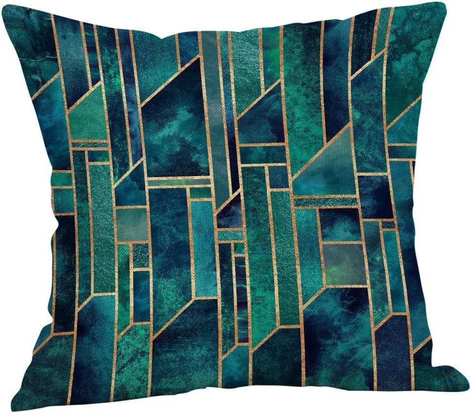 WatopiGreen Gold Foil Printing Cushion Cover, Marble Sequin Pillowcase, Multi-color Decorative Throw Cushion Case, Square Sofa Bed Home Decor Hidden Zipper Closure, 45 * 45cm