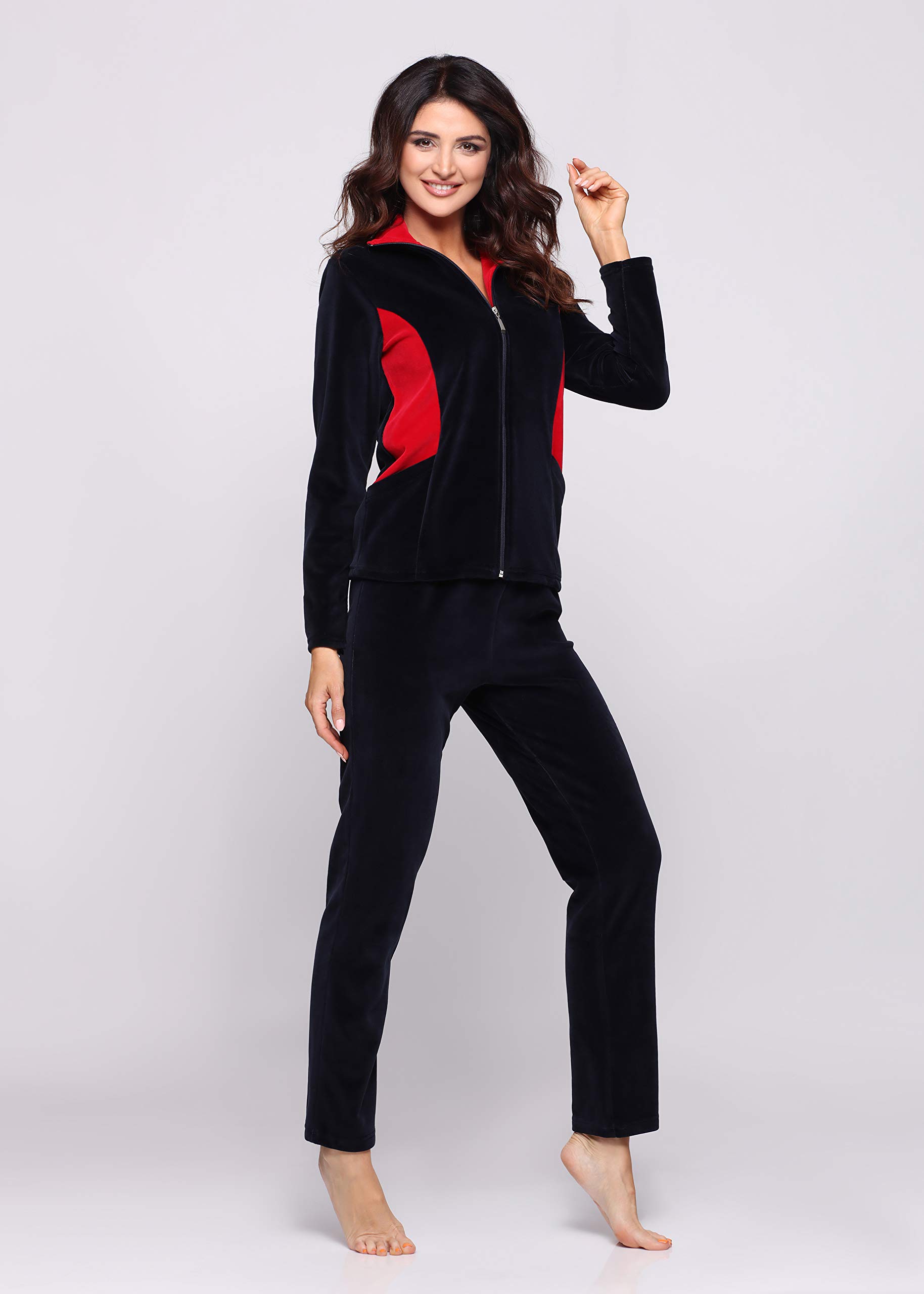 Merry Style Dres Damski z Weluru MSMG001 (Navy Niebieski Czerwony(1726), 3XL)