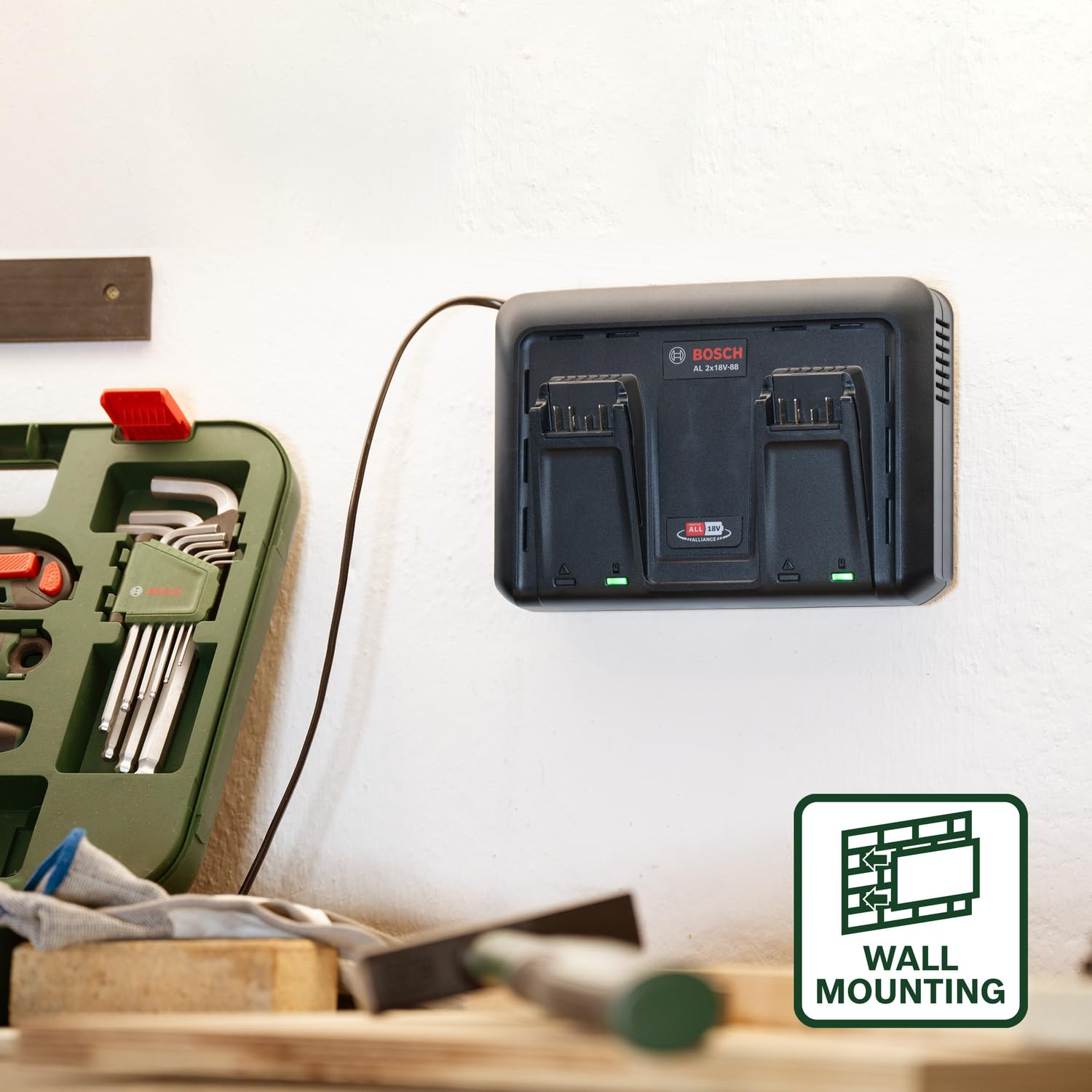Bosch Chargeur AL 2x18V-88 (18V, 2x 4,4A ; Charge simultanée de 2 batteries 18V ; 18V POWER FOR ALL ALLIANCE)