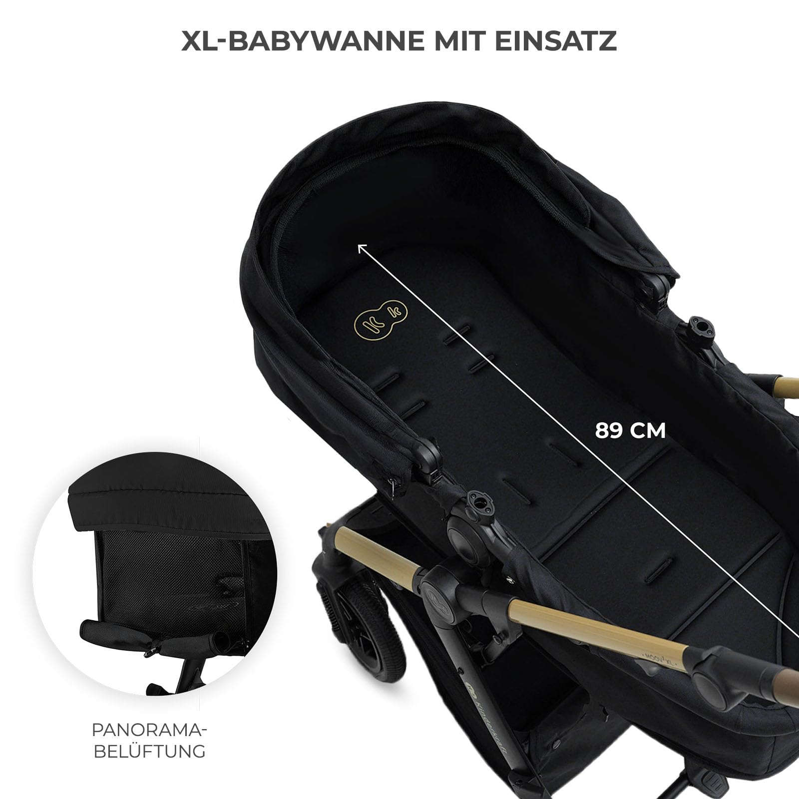 Kinderkraft MOOV 2 XL AIR Kinderwagen 3 in 1 Kinderwagenset bis 27 kg mit Kindersitz I-SIZE 40-75 cm, Große aufblasbare Räder mit Dämpfung, Verwandelbarer 2-in-1 Sitz, Babywanne, Zubehörsatz, Schwarz