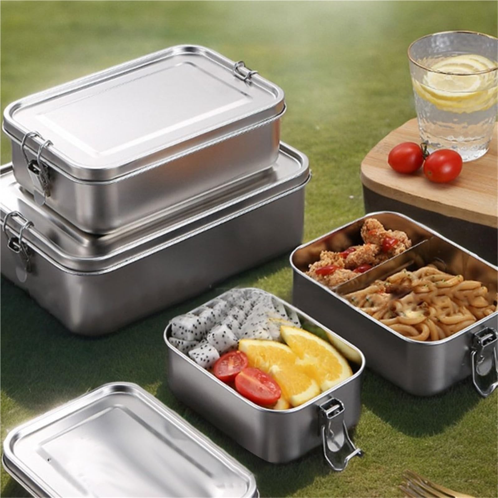 Fiambrera cuadrada de gran capacidad con tapa, contenedor almuerzo a prueba fugas for exteriores, 6 uds Para Barbacoa Camping(550ml)