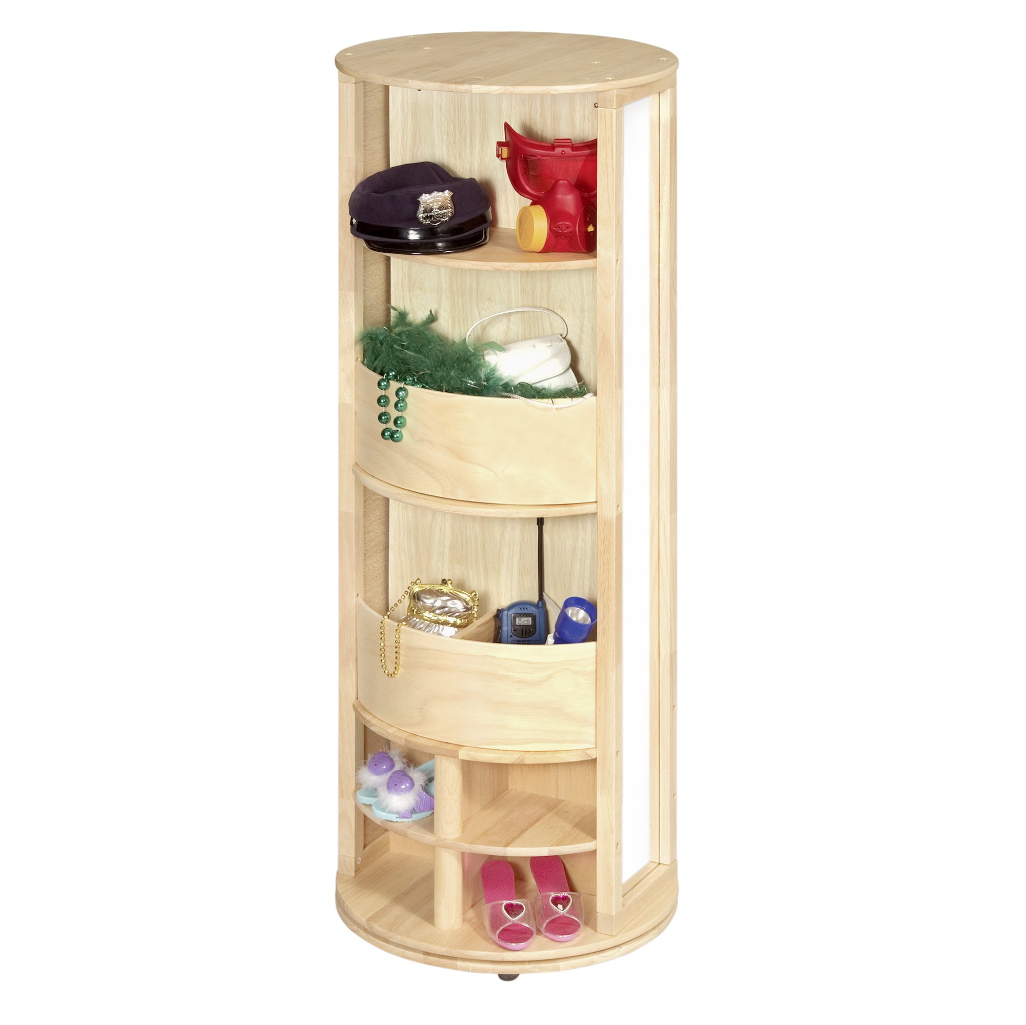 Guidecraft Dress Up Carousel – Natural: Toddler's Dramatic Play Armoire, Dresser and Storage, Kids' Room Furniture Round Play Locker with Hooks
