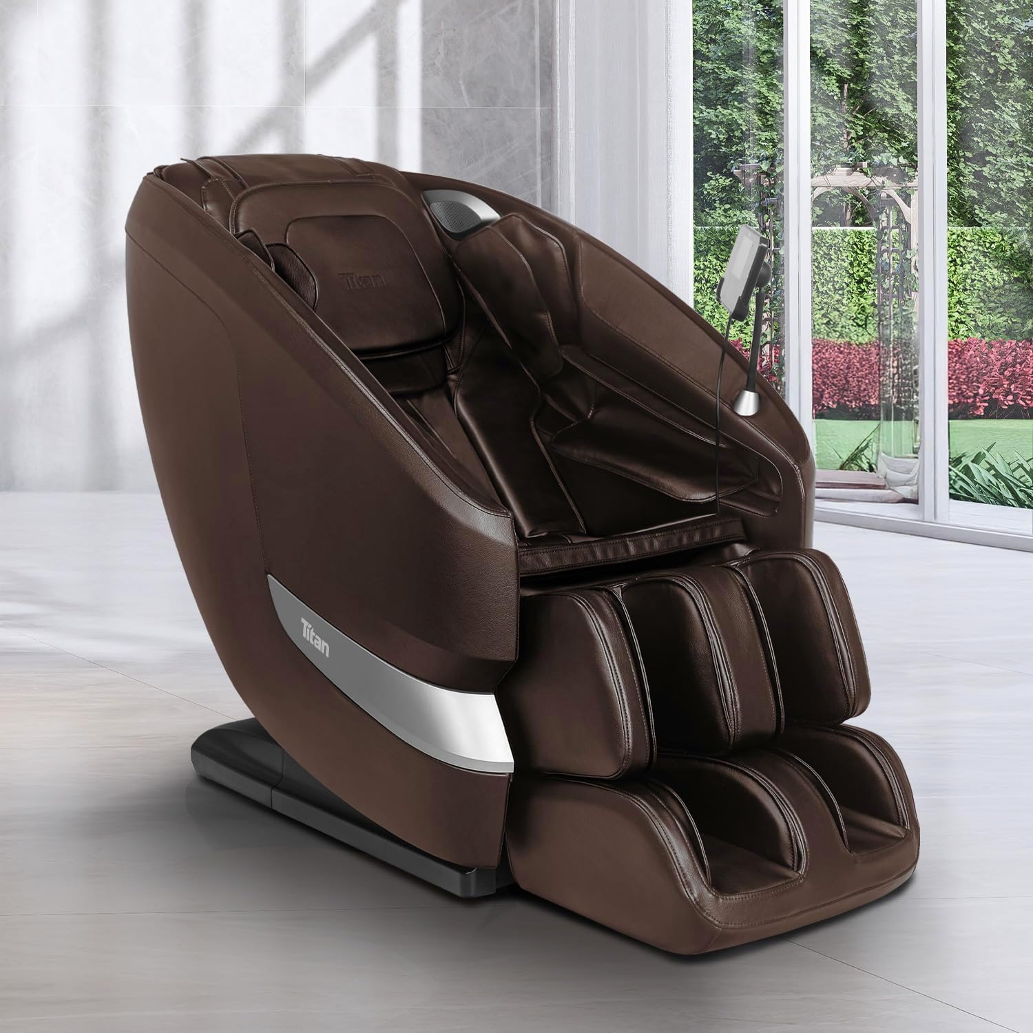 Titan Axiom LE l Dual Massage Mechanism l Full Body Massage Chair l Intelligent Voice Control l 45°C Heating Therapy l Zero Gravity Reclining l Space Saving l Bluetooth Speakers (Brown) product image