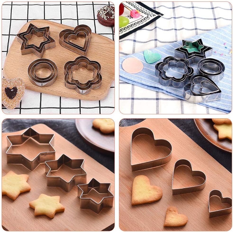 Saylani Enterprises Presents a 12-Piece Cookie Cutter Set, Featuring Star, Heart, Round, and mini Flower molds, All Crafted from Stainless Steel. 3