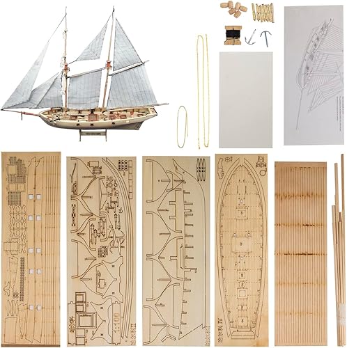 GAWEGM Kits de modelo de barco de madera - 1/100 Halcon 1840 modelo de barco de vela, con accesorios de latón mejorados