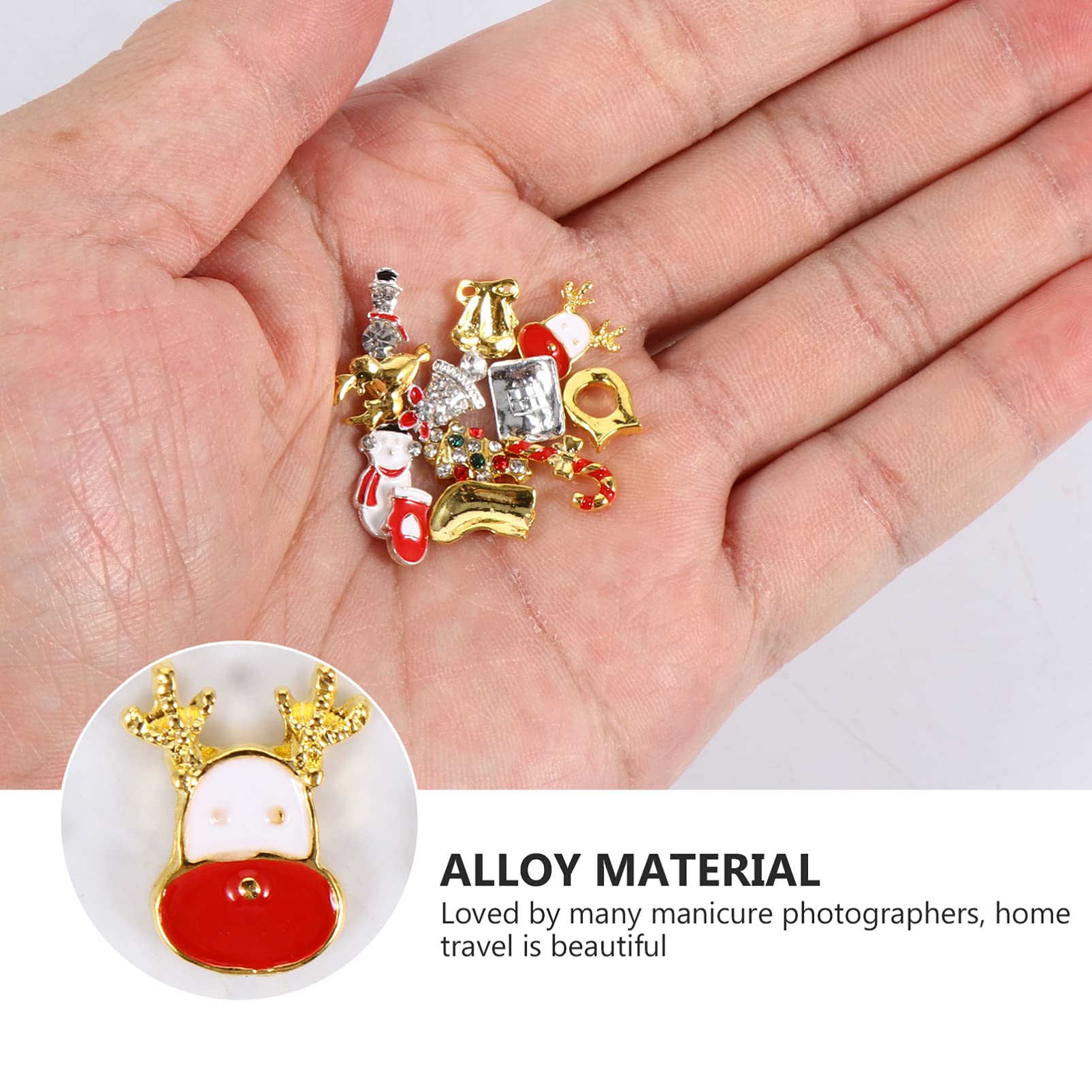 Healeved 3 Set Manicure In Lega Natalizia Ciondoli Per Unghie In Oro Glitter Perline Gioielli Per Unghie Nail Art Natalizia Paillettes Adesivi Per Unghie 3D Adesivi Con 2 scatole*3