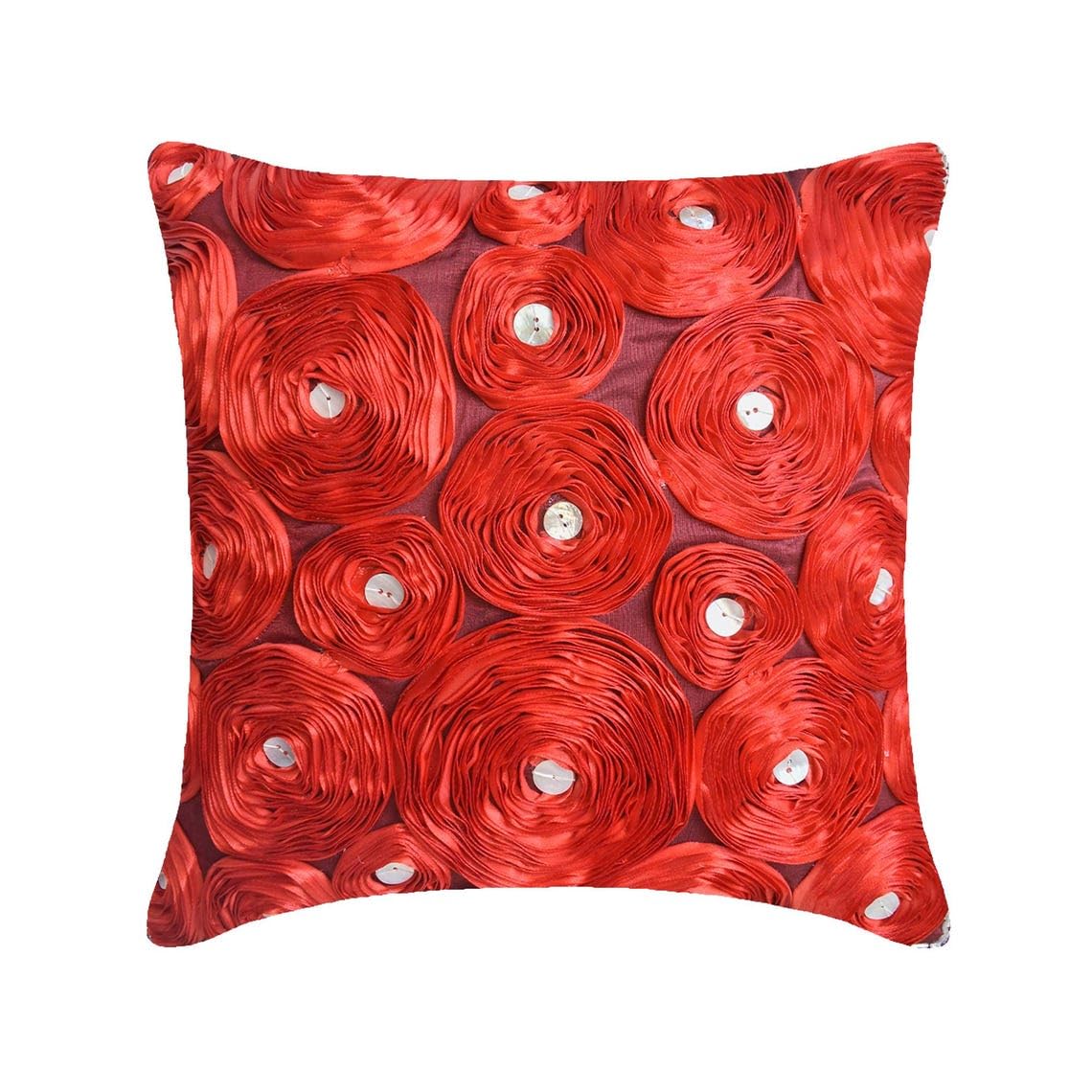 The HomeCentric Pack of 2, 55x55 cm (22x22 inch) Cushion Covers, Red Cushion Cases, Ribbon Red Rose Flower Floral Theme Cushions Cover Art Silk Square Cushion Covers, Floral Modern - Bed Of Roses โ image 1