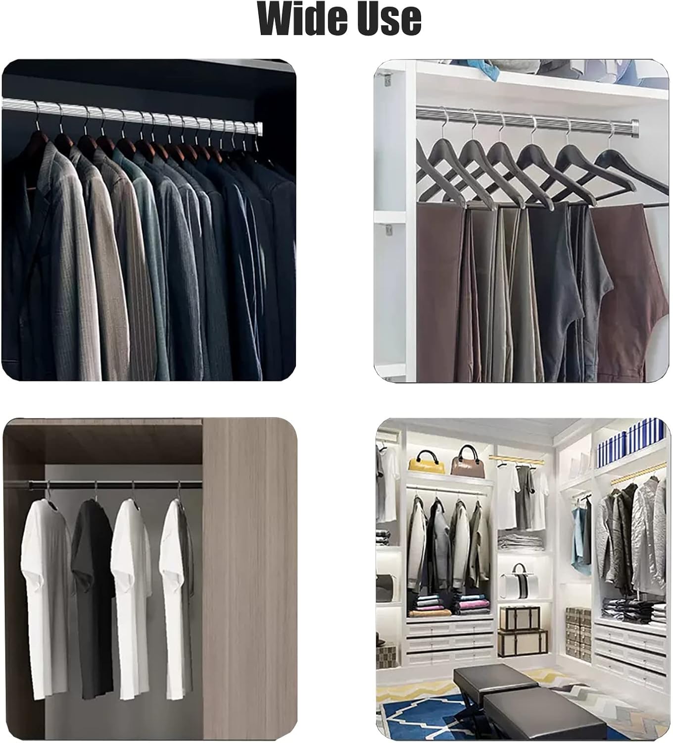 Closet Rods for Hanging Clothes, Clothing Store Gray Closet Rods for Hanging Clothes Aluminum Alloy, Heavy Duty Wardrobe Rod Holder with Screws & Flange, Closet Pole for Windows/Bathtubs/Showers(Lengt