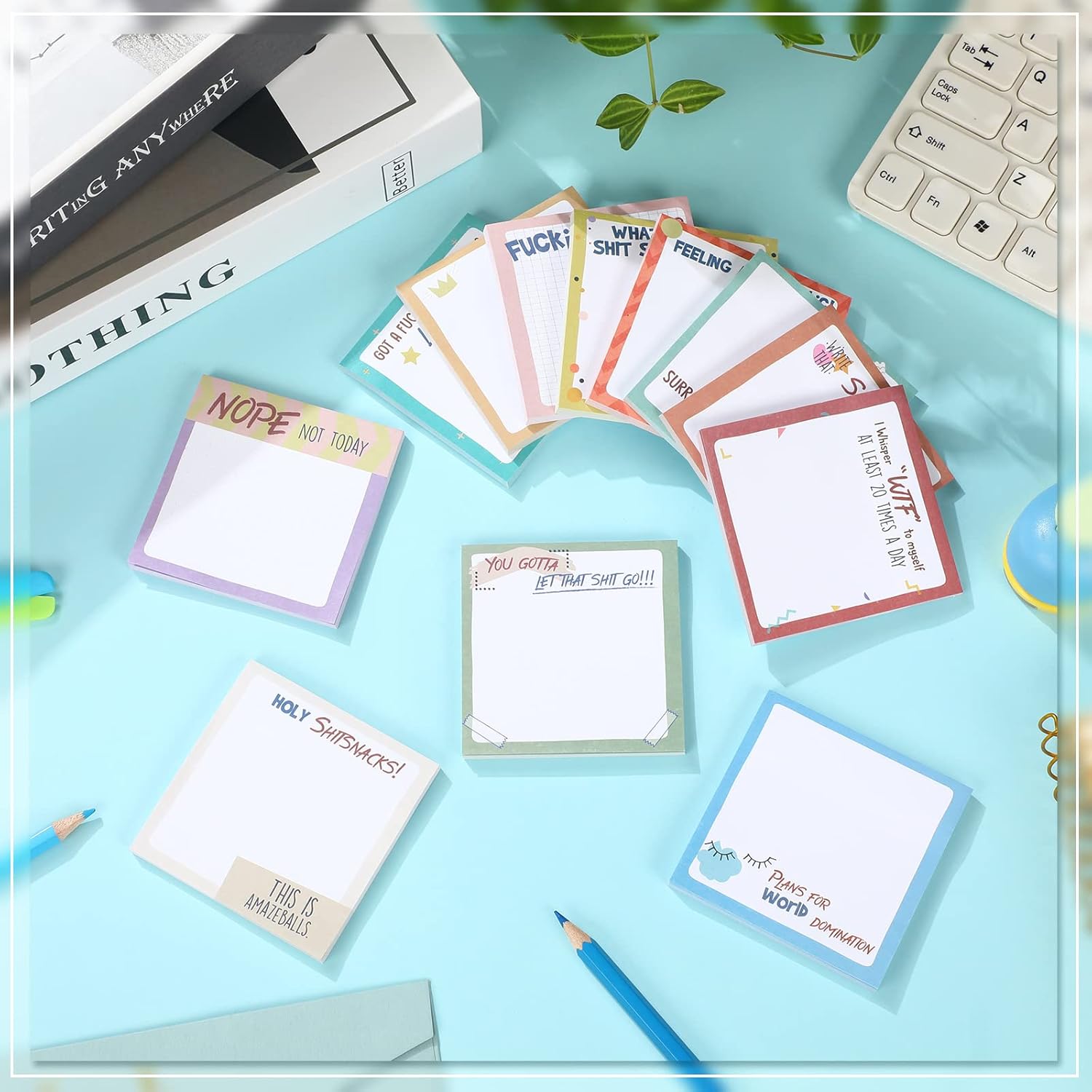 Kisston 12 Pcs Funny Sticky Notes with Fun Messages 3 x 3 Inch Funny Work Notepads for Coworkers Self Stick Mini Notepads Small to Do List for Adults Office Supplies Set, 50 Sheet Each (Cute Style) - Image 4