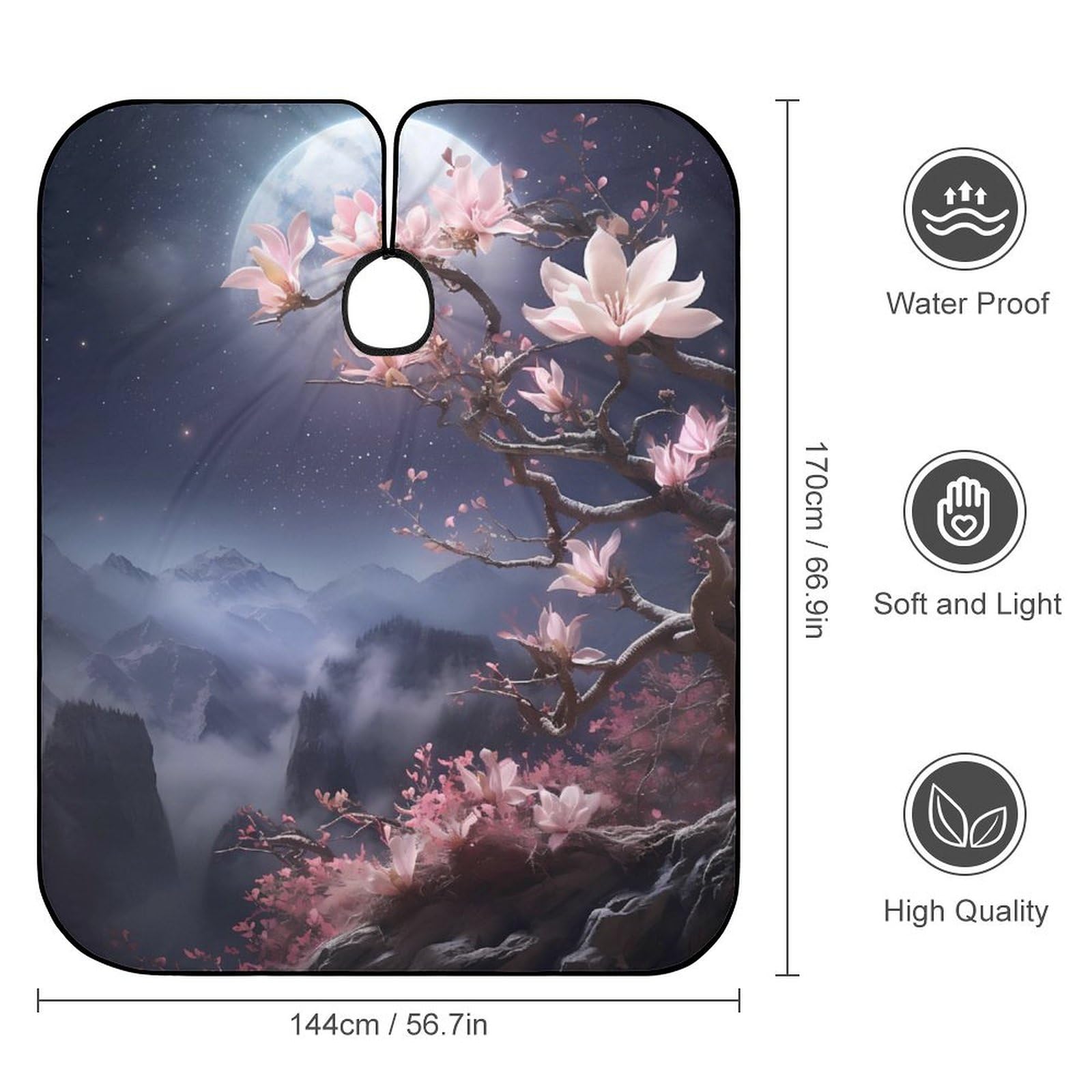 Black And White Full Moon with Magnolia Flower Hair Cutting Cape for Men Women Waterproof Barber Cape Adjustable Salon Haircut Capes