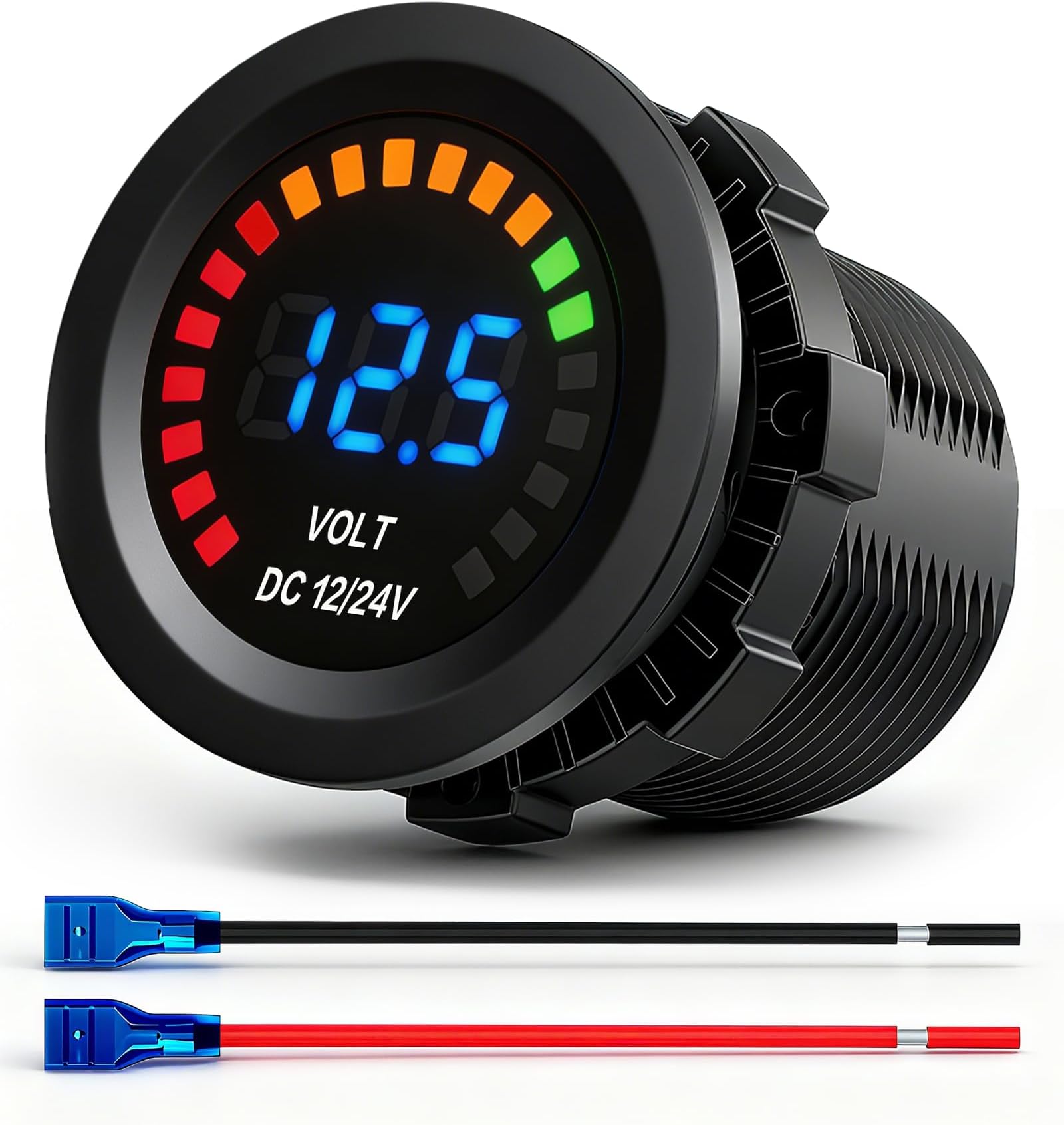 IZTOSS Digital Voltmeter 12V 24V Battery Voltage Meter with Low Voltage Beep Alarm Waterproof Design and Colorful LED Digital Display for Boat, Car, Motorcycle, Truck, RV Accurate Voltage Monitoring