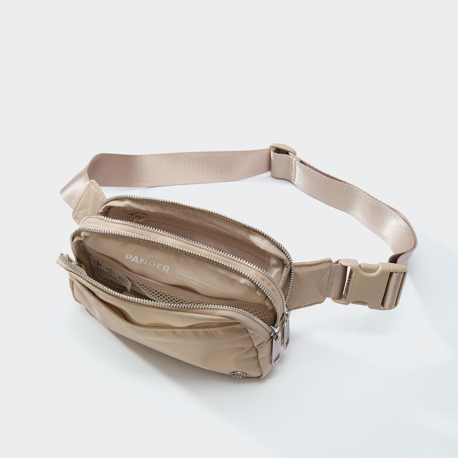 Pander Everywhere Belt Bag for Women, 5 Zipper Pockets Nylon Crossbody Fanny Pack Purse (Raw Linen). - Image 5