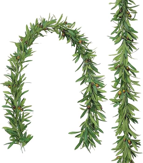 Amazon.com: 6 FT Artificial Olive Leaf Vine Garland Faux Olives Branch ...
