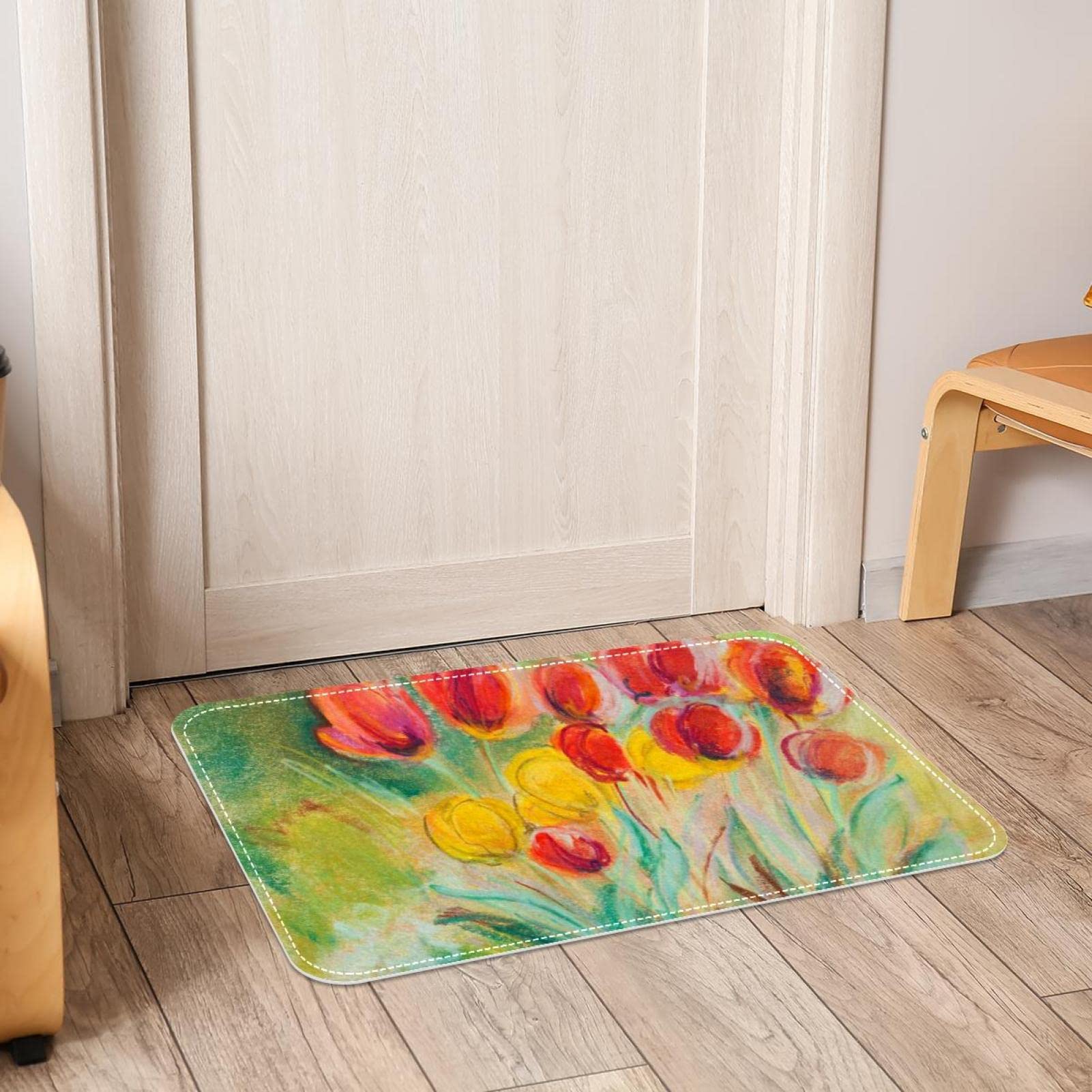 Amazon.co.jp: チューリップの花の水彩画 エリアラグ、玄関マット