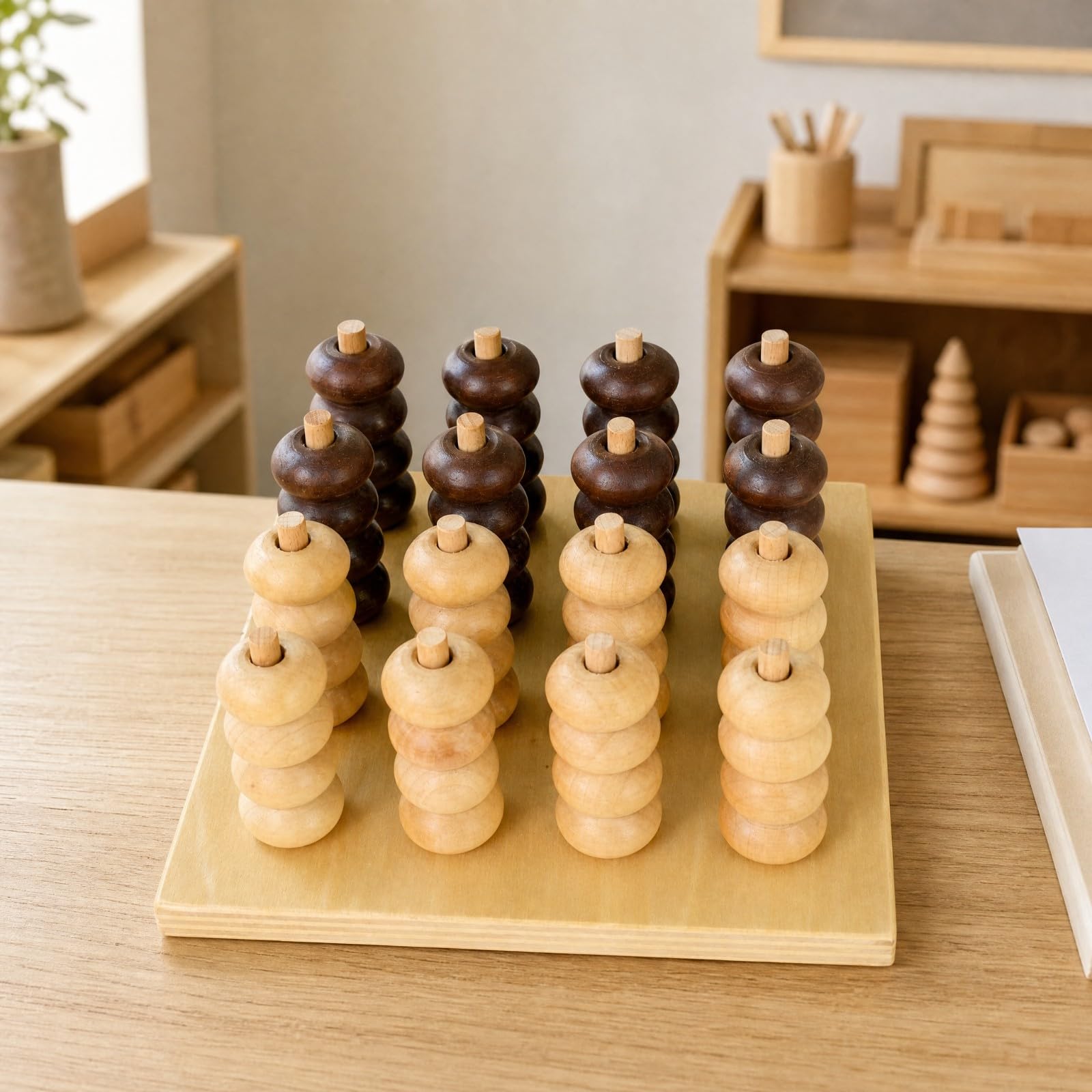 kowaku Gioco di Allineamento Tridimensionale in Legno di Logica Gioco con Pioli e Pezzi a Forma Anello senza Schermo per Bambini in Età Prescolare