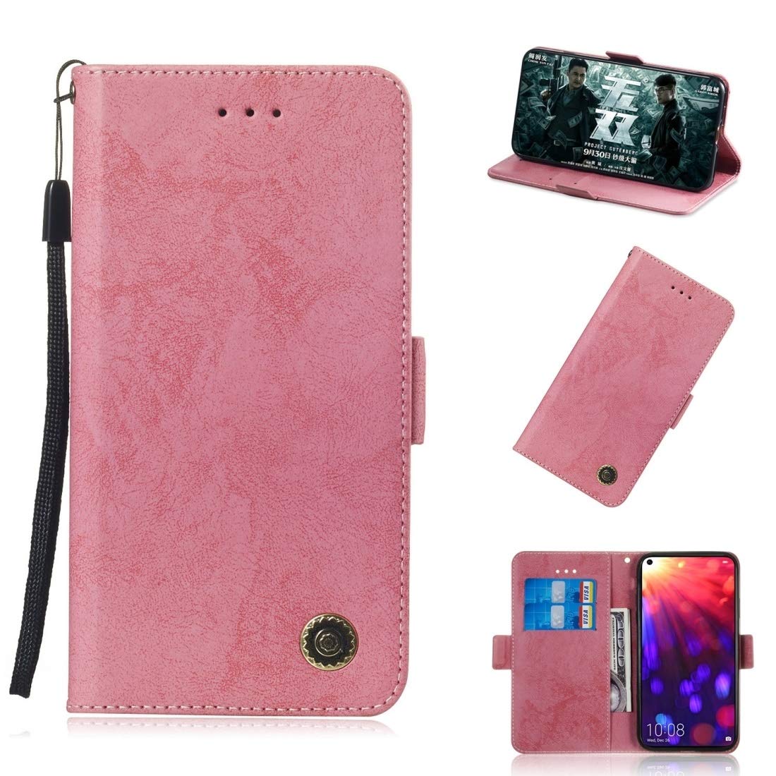 Multifunctional Mobile Phone Holster Multifunctional Horizontal Flip Retro Leather Case with Card Slot & Holder for Huawei Y7 Prime 2019 / Y7 Pro 2019 / Enjoy 9 (Sky Blue) (Color : Pink)