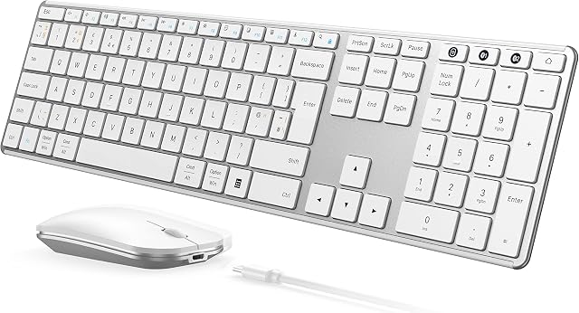 seenda Rechargeable Wirelees Bluetooth Keyboard and Mouse Set(USB + Dual BT), Multi - Device Ultra Slim Wireless Mouse and Keyboard, Compatible for Win 7/8/10, Mac OS, iPad, Tablet, QWERTY UK Layout