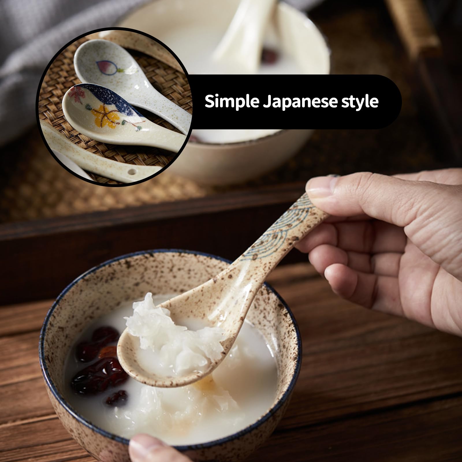 Set 6 Cucchiai Da Zuppa In Ceramica - Motivi Asiatici Vintage, Lavabili In Lavastoviglie, Per Ramen E Noodles - Foto 5