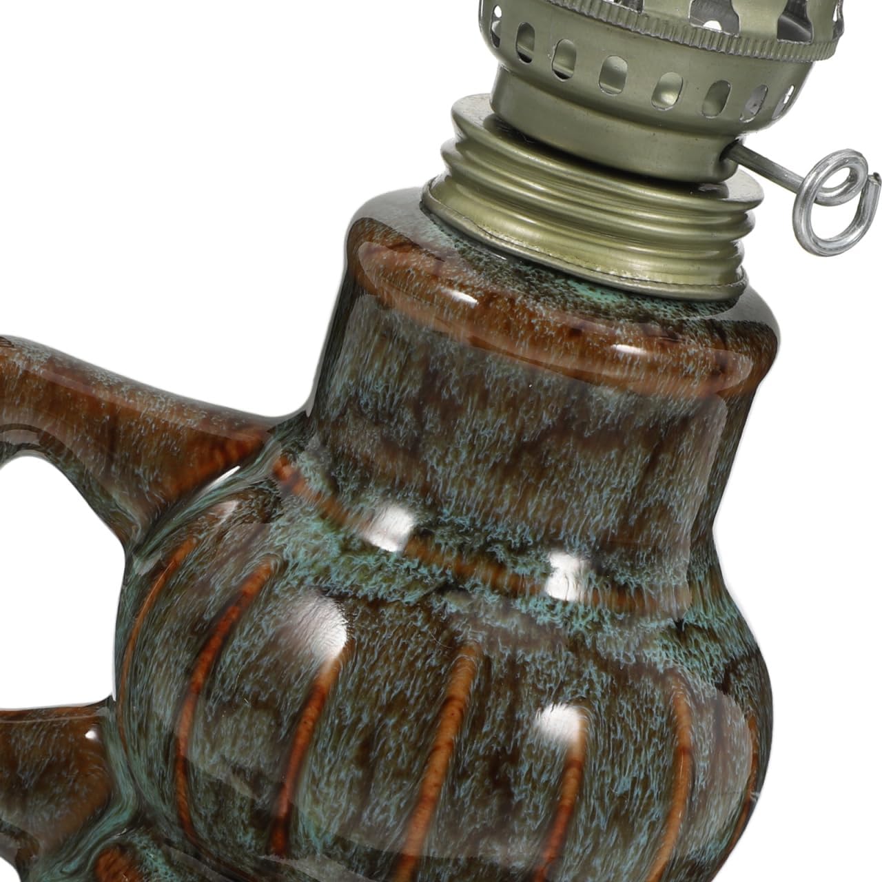 MAGICLULU Vintage Ceramic Oil Lamp with Handle, 1pc Kiln Altered Emerald Green Kerosene Lantern for Indoor Home Decor, Retro Chamber Lamp for Emergency Lighting and Power Outages