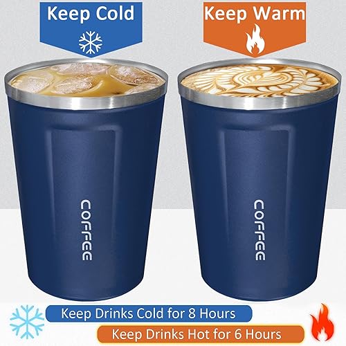 Miniatura 5 de Paquete de 4 Tazas de Café de Viaje de 12 onzas Taza de Café Aislada con Tapa, Taza de Café Térmica Reutilizable de Acero Inoxidable Vaso Térmico de