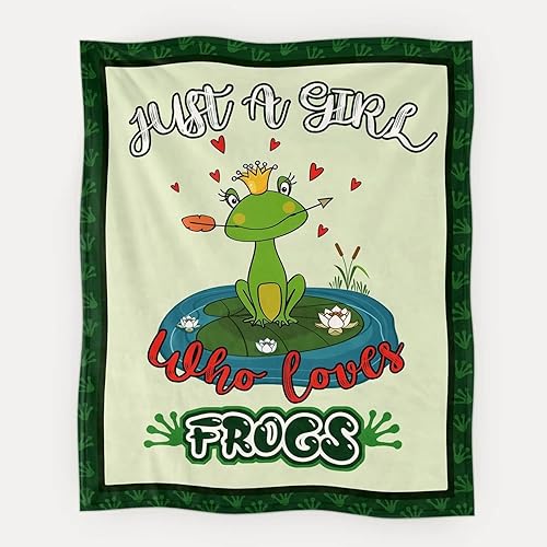 Miniatura 4 de Manta de princesa de rana verde para sofá y cama, manta de verano con texto en inglés Just a Girl Who Loves Frogs, regalo único para niñas y bebés,