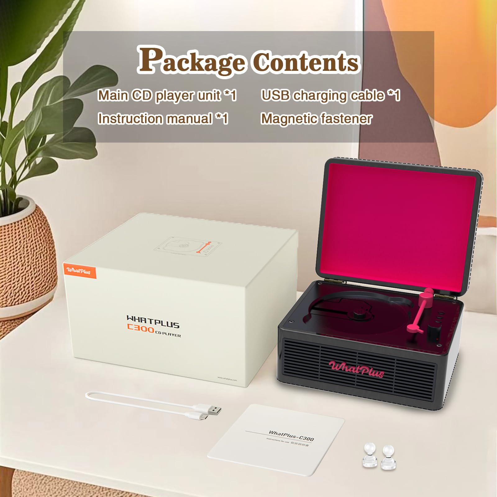 Lecteur CD portable avec Bluetooth 5.2, batterie rechargeable et haut-parleurs intégrés – Design rétro de valise Hi-Fi pour décoration de maison, support AUX/carte TF – Cadeau idéal (Noir