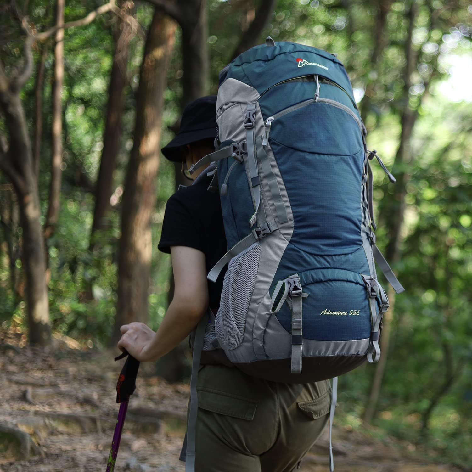 MOUNTAINTOP 55L Hiking Internal Frame Backpack Backpacking for Men with Rain Cover 5820-black-55l 55L