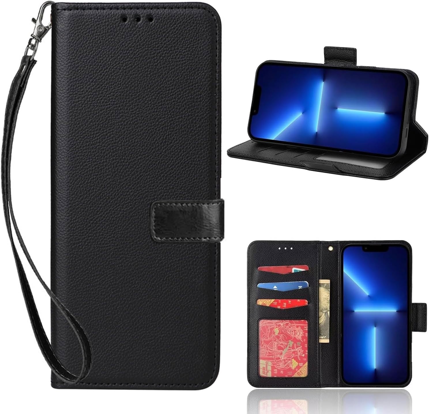 Moninsta Case Compatible for VIVO V27 5G / VIVO V27 Pro 5G Bumper PU Leather Cover Wallet Card Holder Flip Bracket Phone Cover (Black)