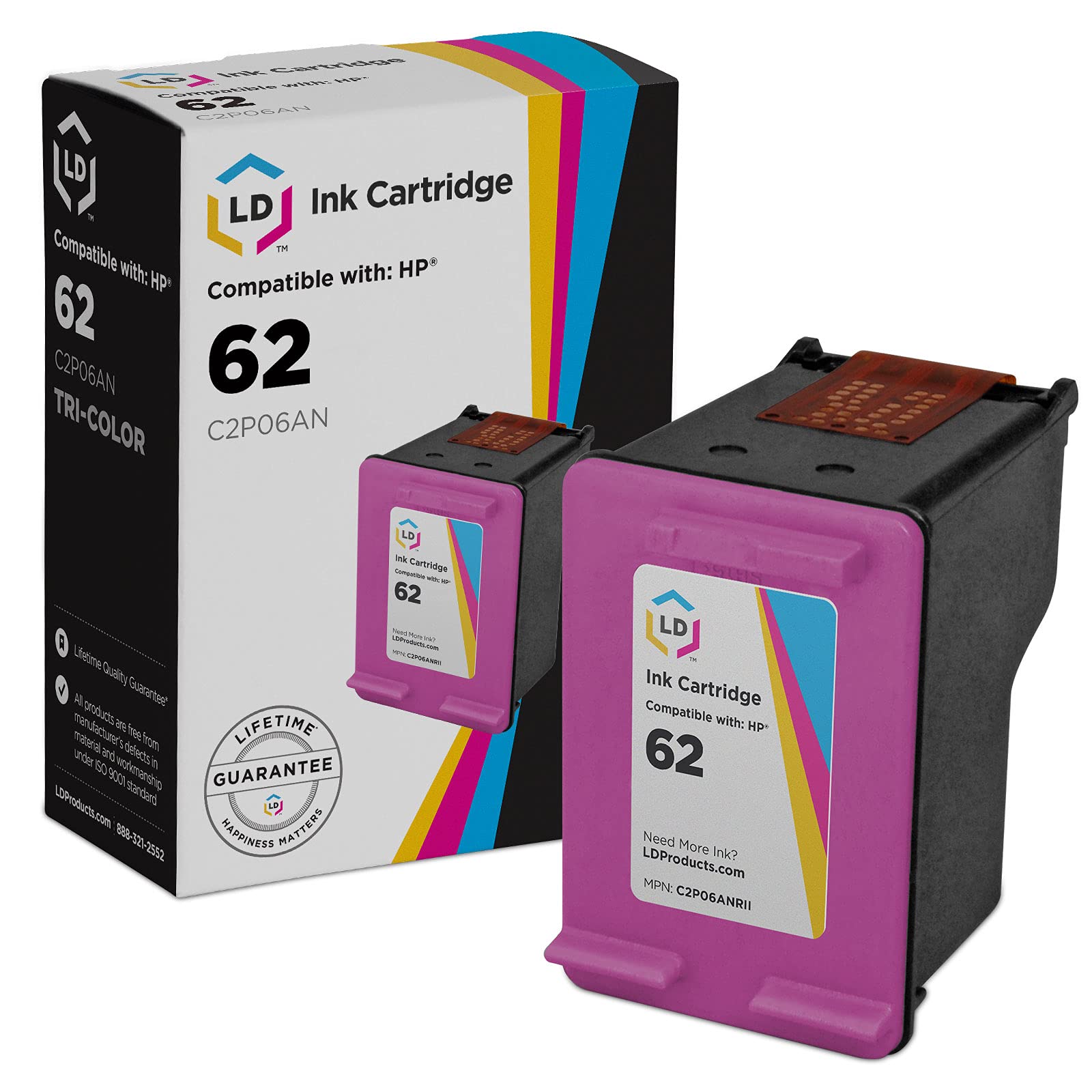 LD Remanufactured Ink Cartridge Replacement for HP 62 C2P06AN (Color) Compatible with OfficeJet 200 Mobile, 250 Mobile, 5740, 5741, 5742, 5743, 5744,