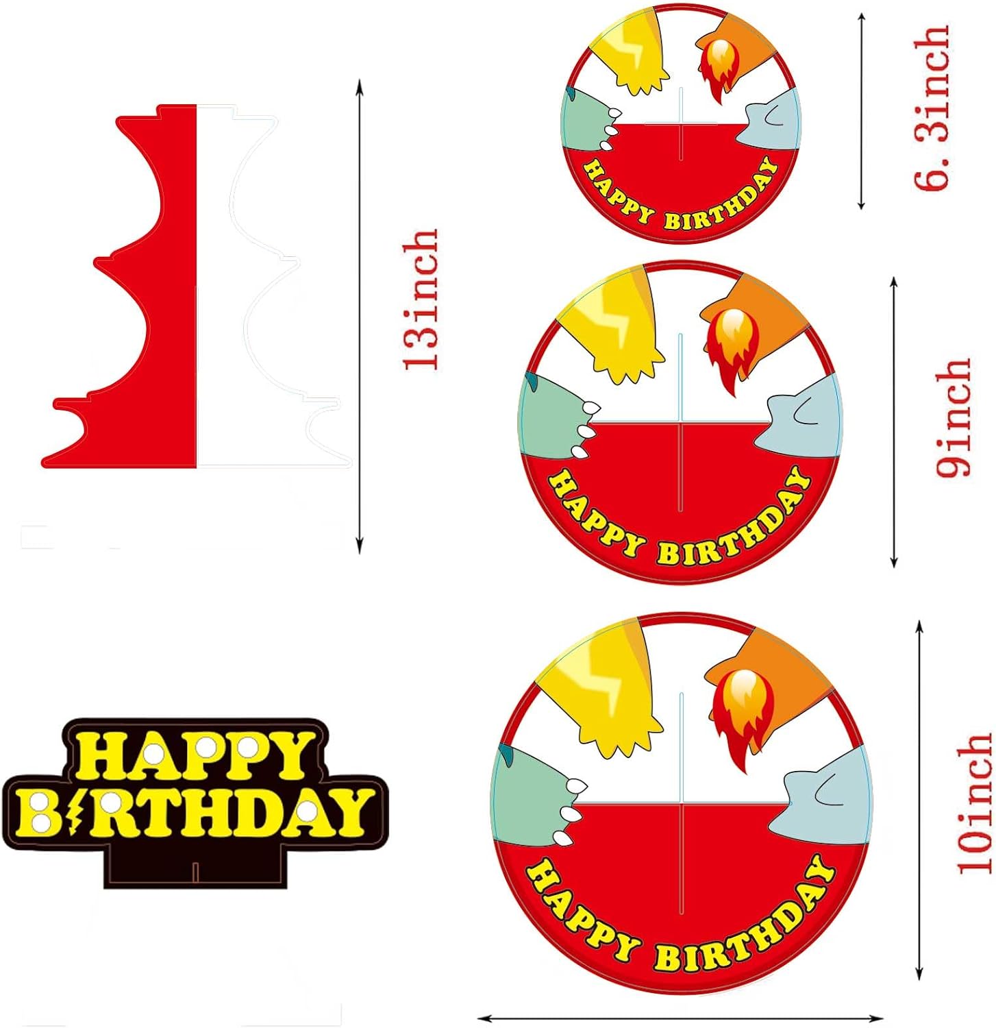 Cartoon Monster Round Cardboard Cupcake Stand for Table Decorations Cupcake Toppers 3-Tier Cake Stand for Red Yellow Ball Birthday Party Decorations Supplies