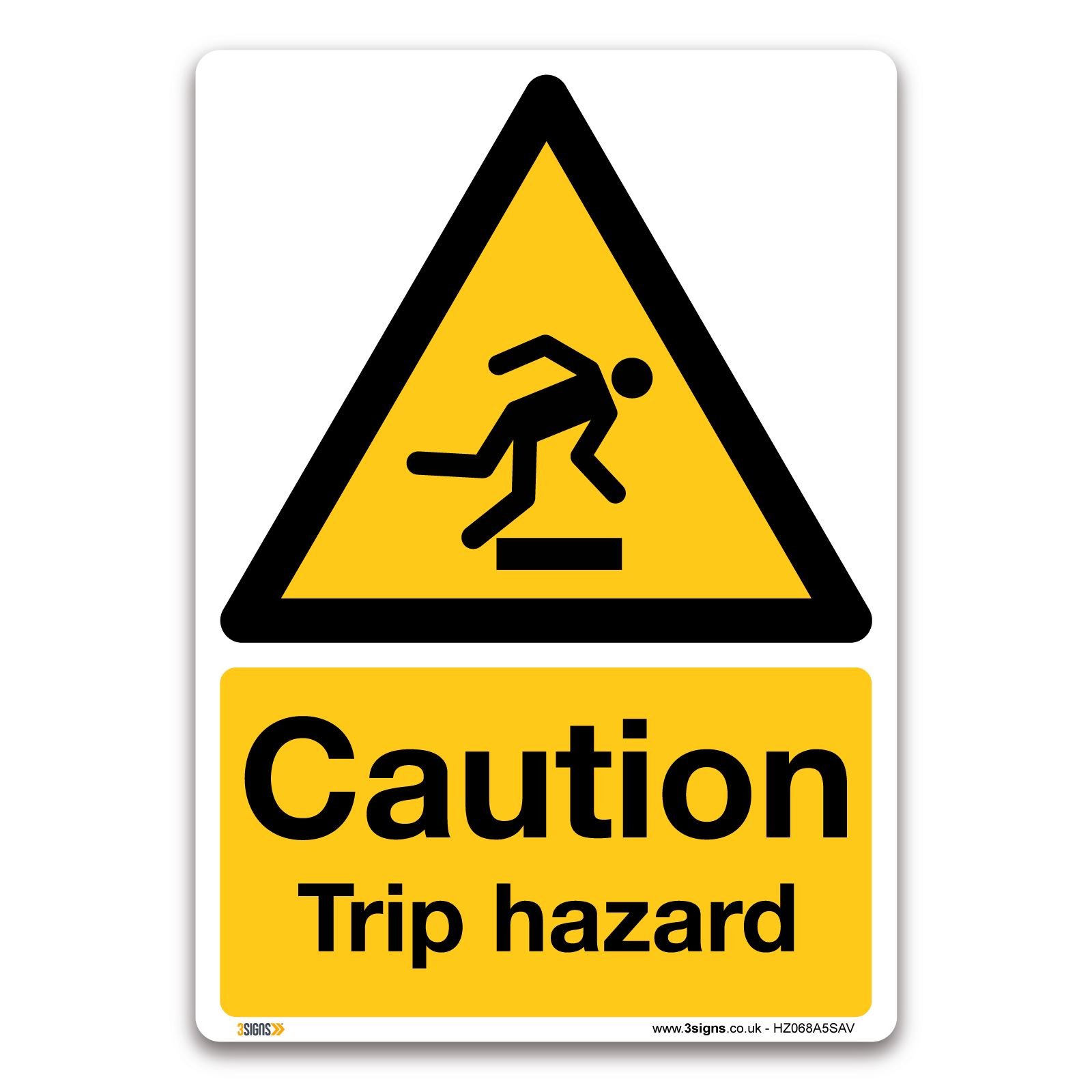Pack of 2 Caution Trip hazard Sign - A5 Self-adhesive Vinyl - Trip and Slip Hazard Safety - Workplace, Office, Shop Safety Compliance