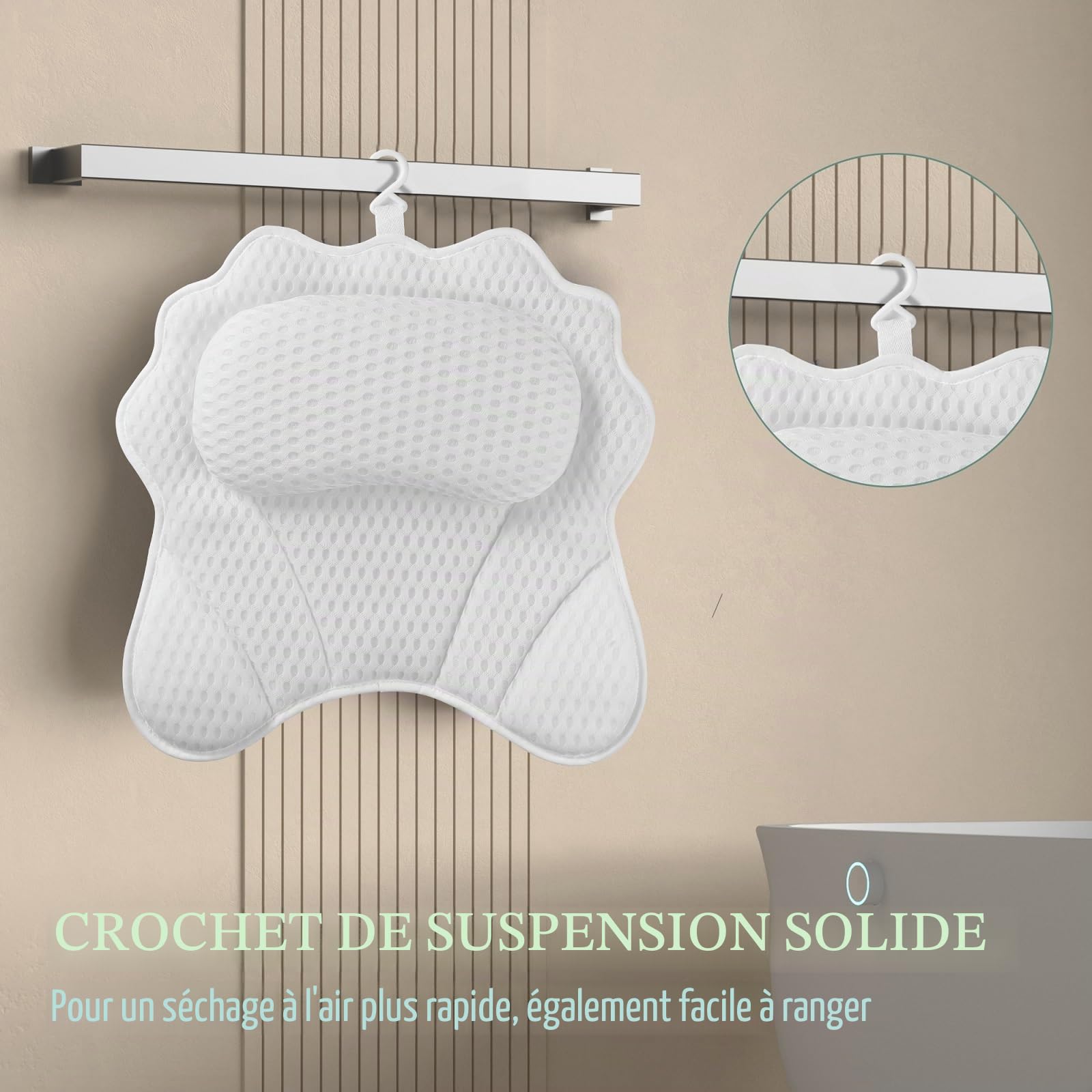 Ruvince - Oreiller de Bain Ergonomique de Luxe avec Soutien de la tête, du Cou, des épaules et du Dos - 4D - pour Baignoire - avec 6 ventouses puissantes, s'adapte à Toutes Les baignoires, spas