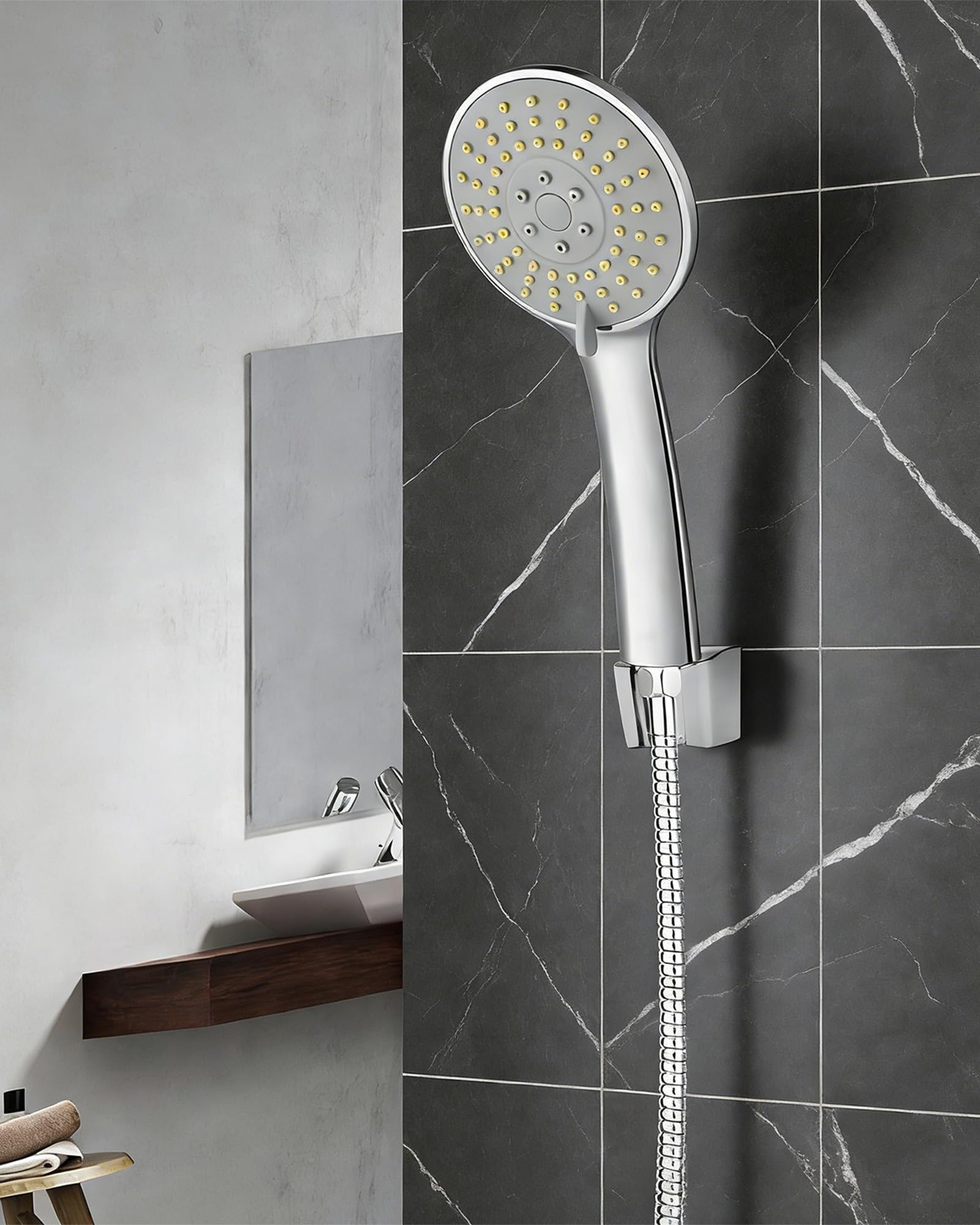 Aleación de Zinc Soporte de Ducha con Tornillos, Soporte Para Ducha de Baño, Plateado Cabezal de Ducha Soporte, Compatible con la Mayoría de Cabezales de Ducha