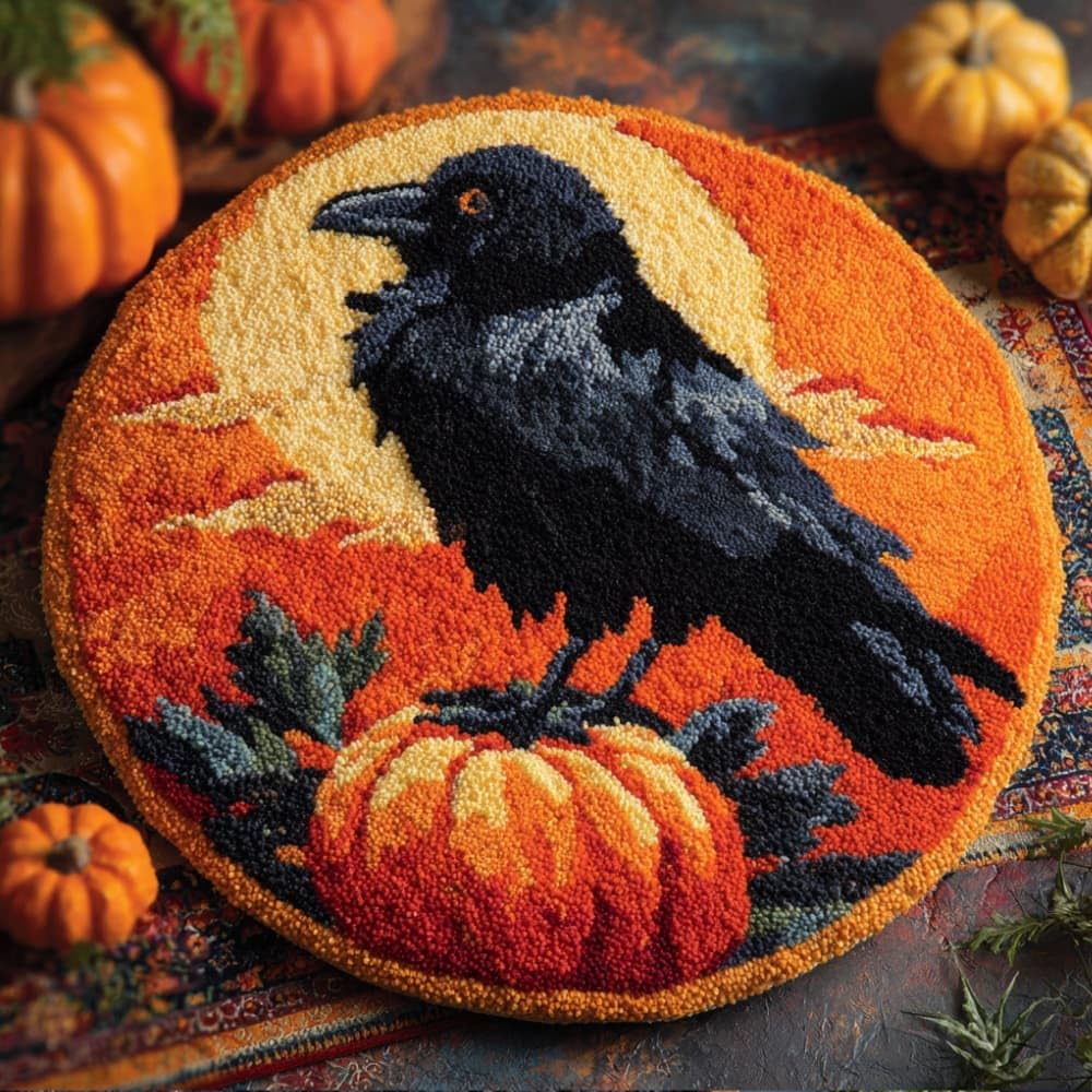 Round Latch Hook Rug Kits Crow For Adults And Starter 50*50Cm