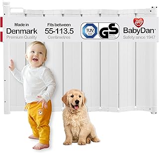 BabyDan Guard Me Extra Wide, Auto Retractable Stair Gate, Fits openings between 55-113.5 cm, White, Made in Denmark - Baby Gate/Safety Gate (Pet Gate/Dog gate)
