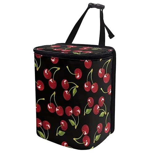 Talayituse Black Cherry Pattern Car Container with Lid, Leak Proof Auto Trash Bag Hanging Vehicle Garbage Can Multipurpose Storage Container for Back Seat Road Trip - Black Cherry