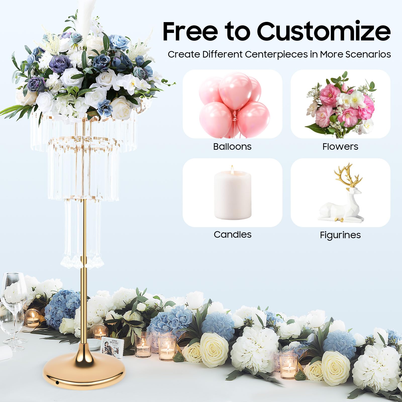 Supporto per fiori a 4 livelli in metallo con ciondoli in cristallo, oro/argento, moderno supporto per piante per matrimoni ed eventi, vaso da fiori per interni ed esterni, altezza 82 cm