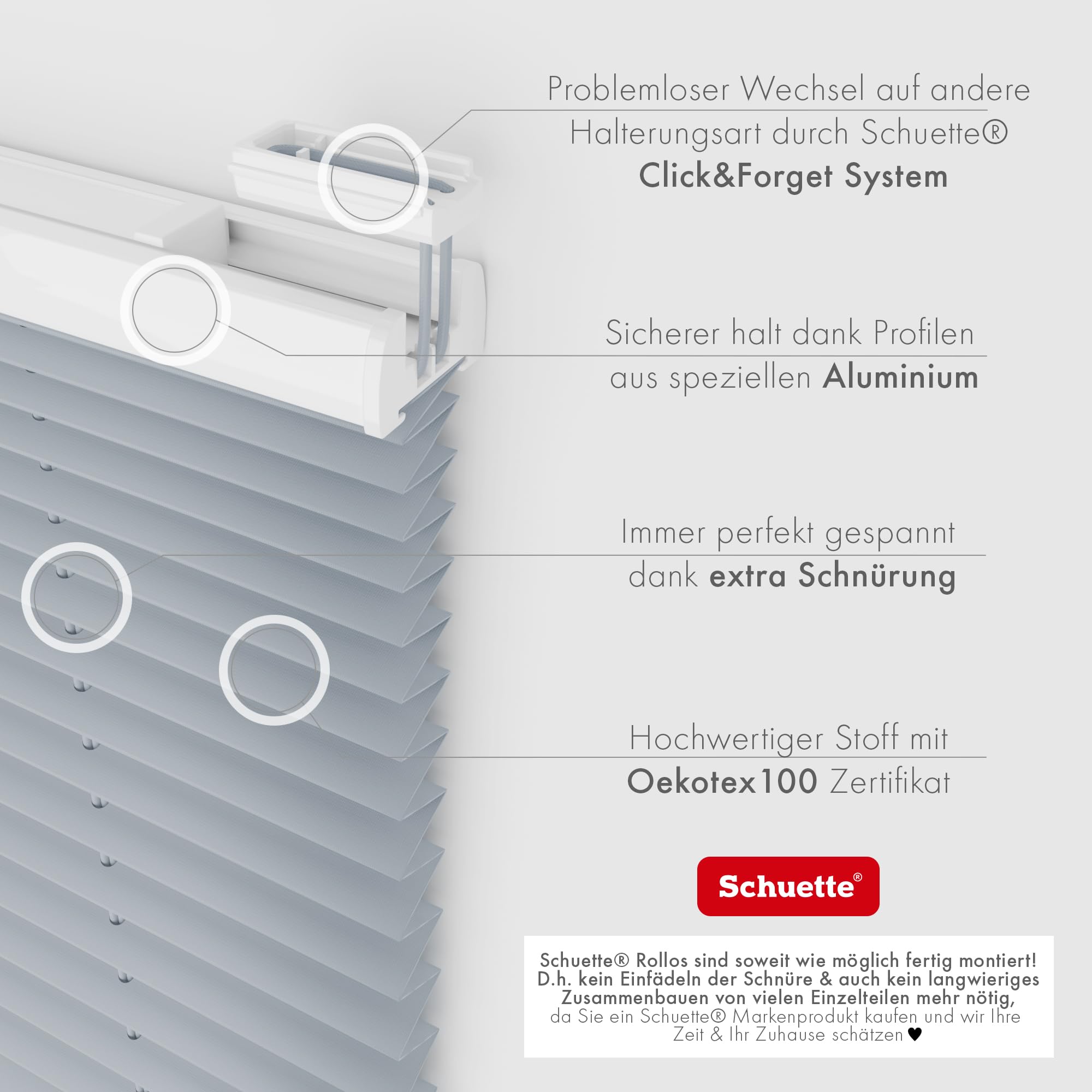 Schuette® Plissee ohne Bohren ● Premium Kollektion: Silver Sonata (Grau) ● 90x120cm (Breite x Höhe) ● Suprafix Faltrollo Klemmfix 2.0 Rollo ● 60 Sekunden Plisseerollo Montage inkl. Video